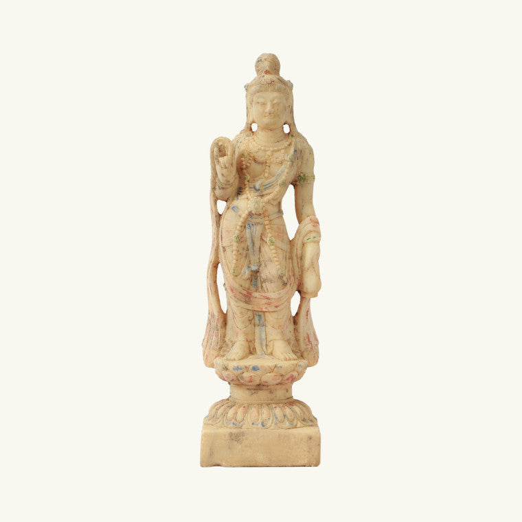 White Marble Buddha with Ceremonial Dress Vintage Finish image 3