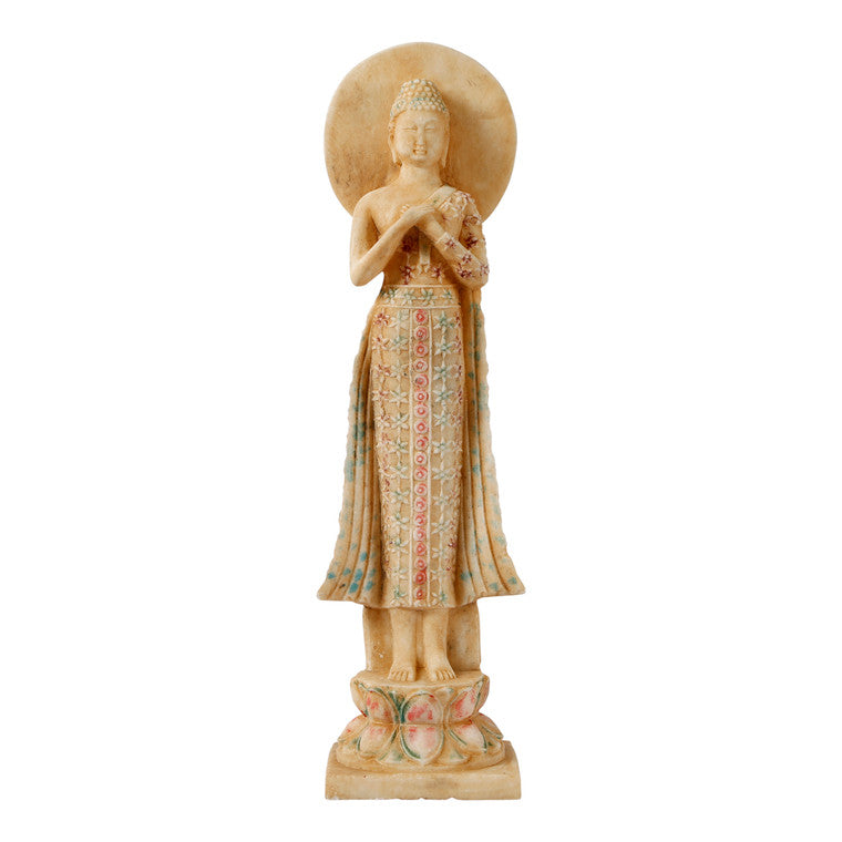 Colored White Marble Standing Buddha with Backlight, Vintage Finish image 3