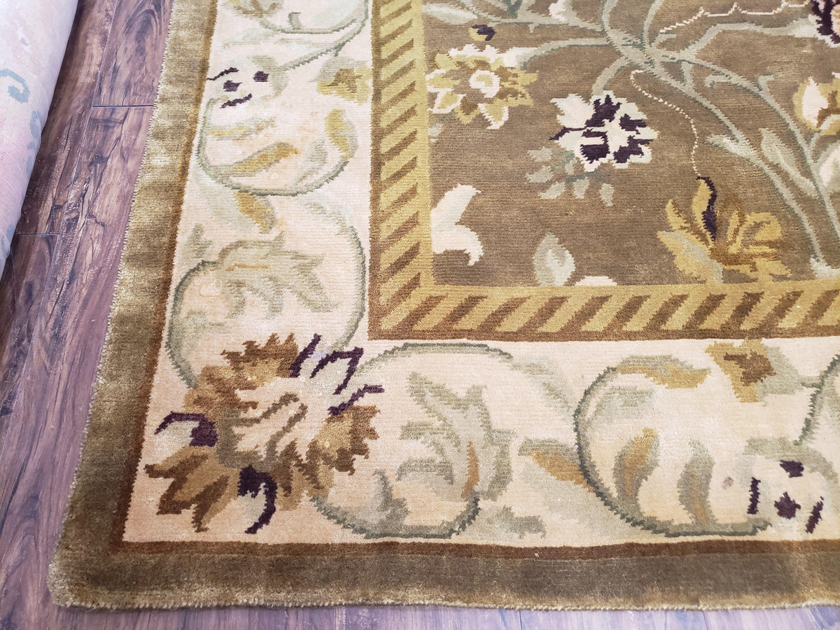 8x10 Tibetan Rug, Green & Beige Floral Rug, Large Handmade Wool Rug - Jewel Rugs, view 8