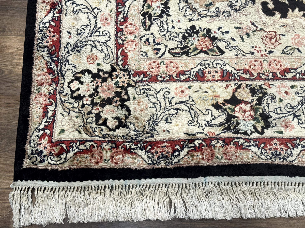 Indian Kashmiri Silk Rug, Floral Medallion, Vintage Hand Knotted Carpet - Jewel Rugs, view 8