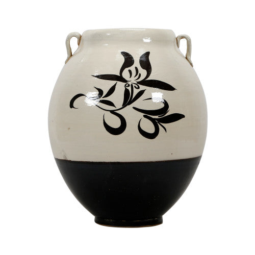 White & Black Glazed Vase With Two Handles image 2