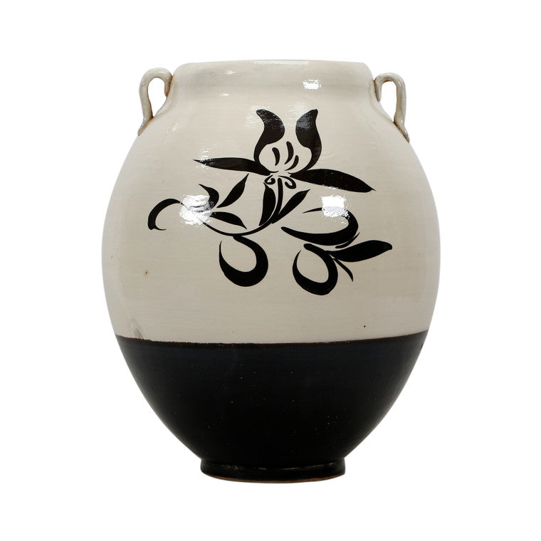 White & Black Glazed Vase With Two Handles image 3