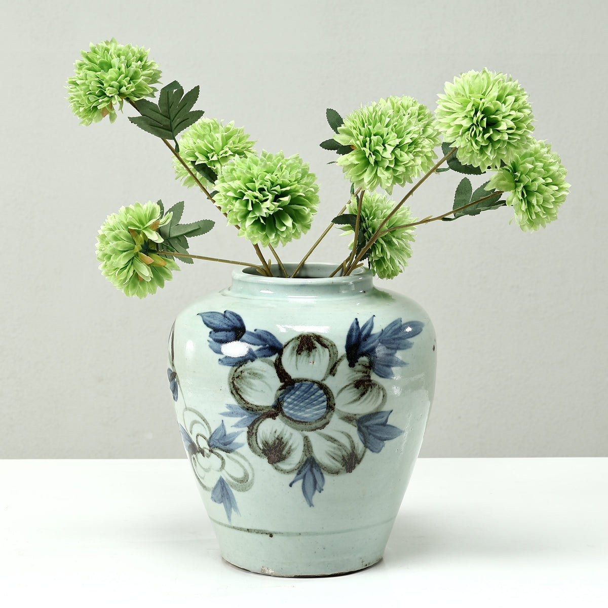 Approx. 11" High Blue and White Vase with Sunflower Motif (5"opening)