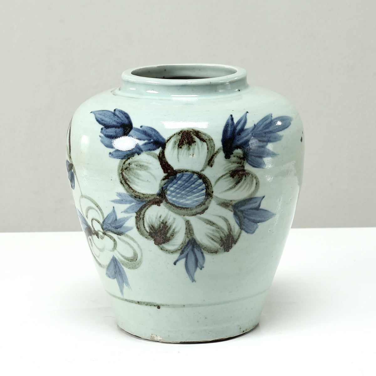 Approx. 11" High Blue and White Vase with Sunflower Motif (5"opening)