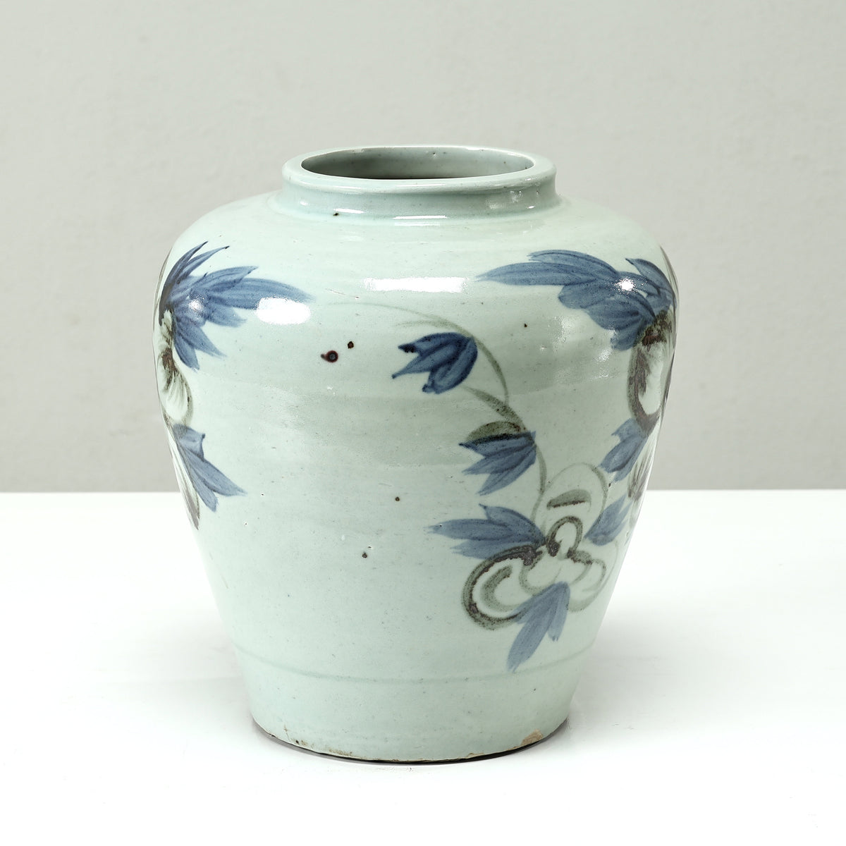 Approx. 11" High Blue and White Vase with Sunflower Motif (5"opening)