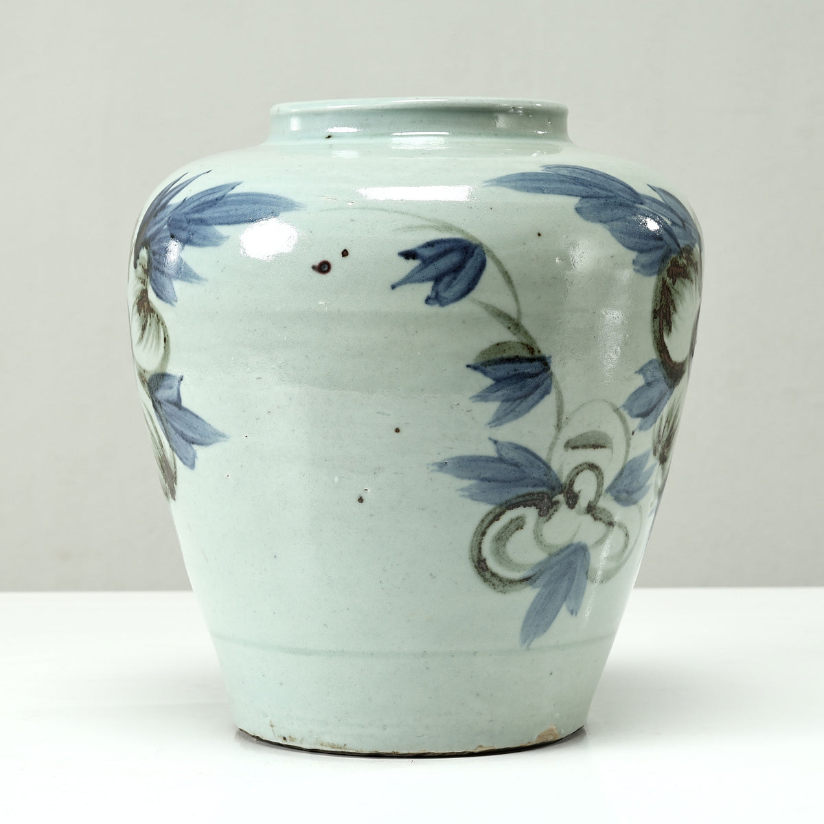 Approx. 11" High Blue and White Vase with Sunflower Motif (5"opening)