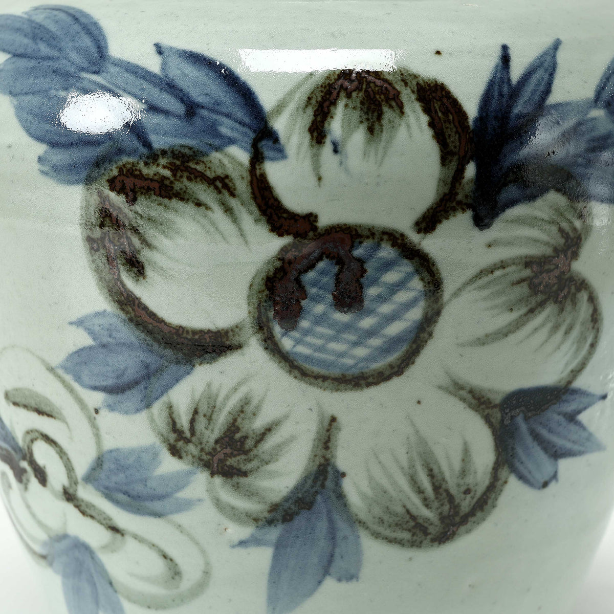 Approx. 11" High Blue and White Vase with Sunflower Motif (5"opening)