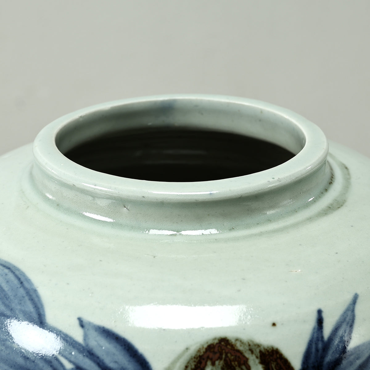 Approx. 11" High Blue and White Vase with Sunflower Motif (5"opening)