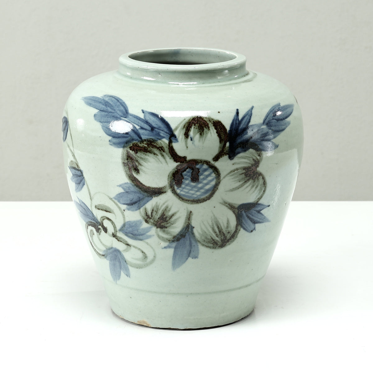Approx. 11" High Blue and White Vase with Sunflower Motif (5"opening)