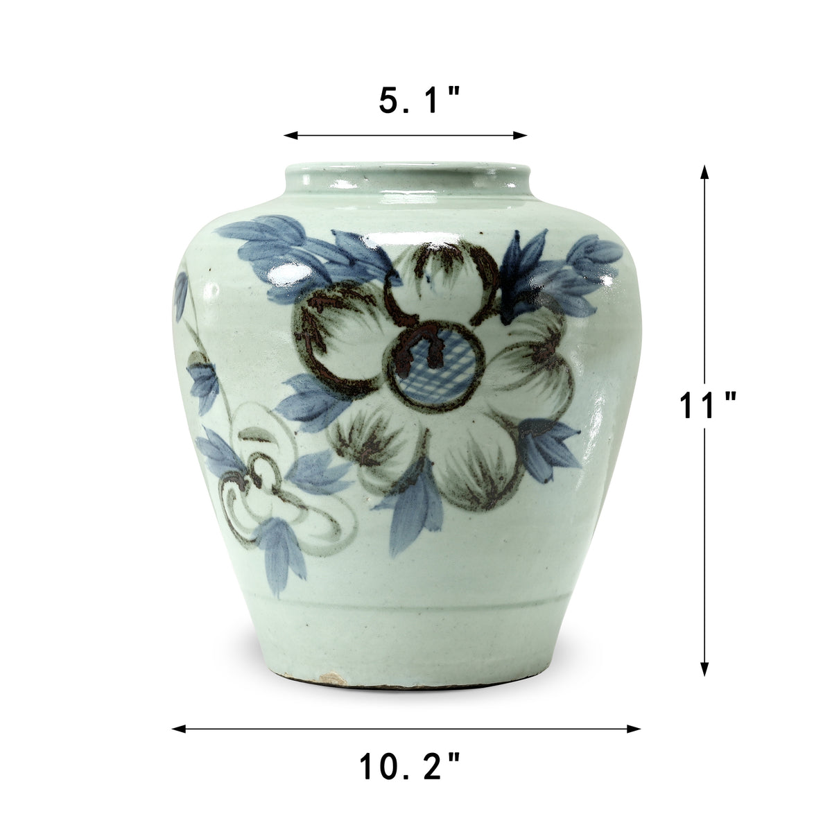 Approx. 11" High Blue and White Vase with Sunflower Motif (5"opening)