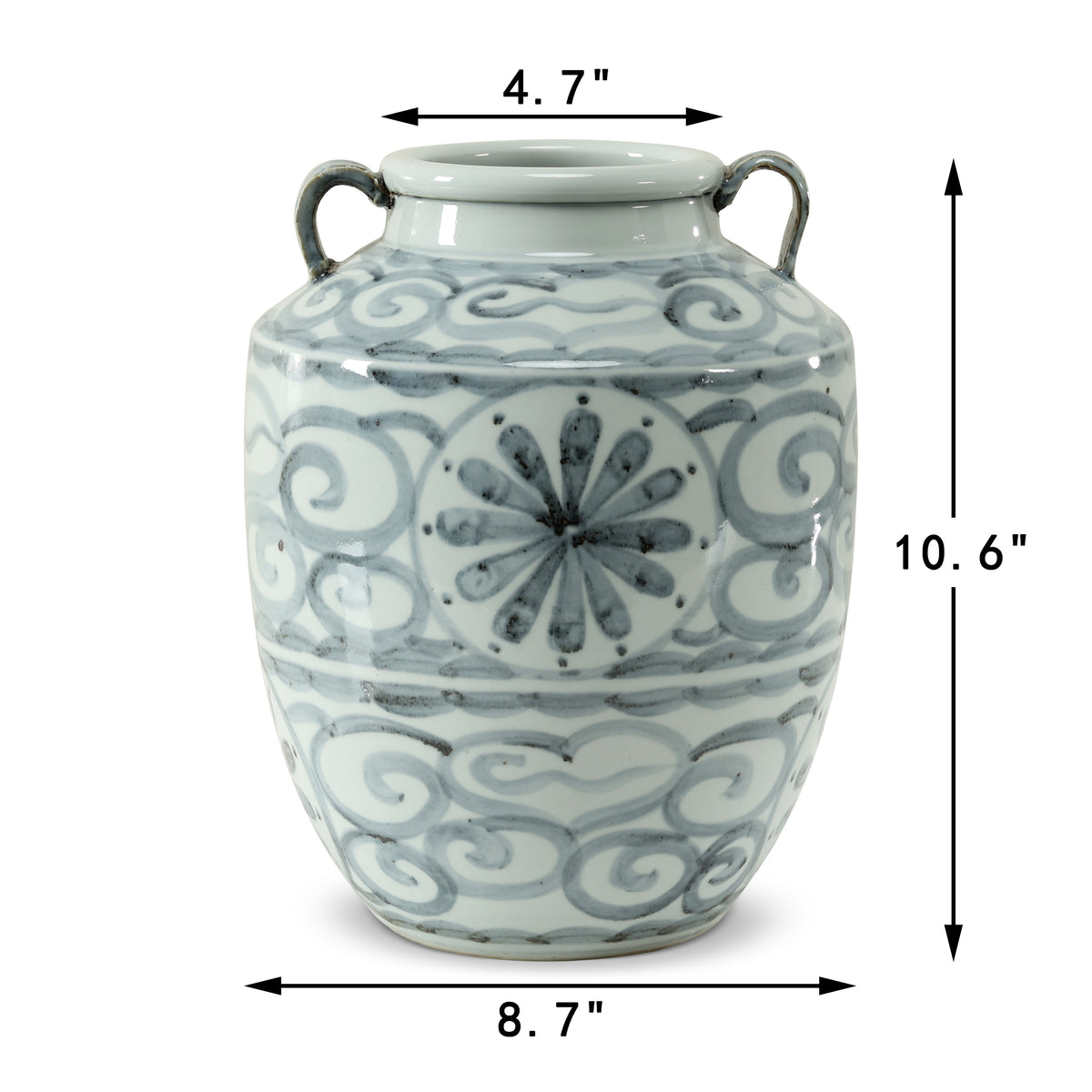 Approx 11 Inches Subtle Blue and White Vase With Two Handles
