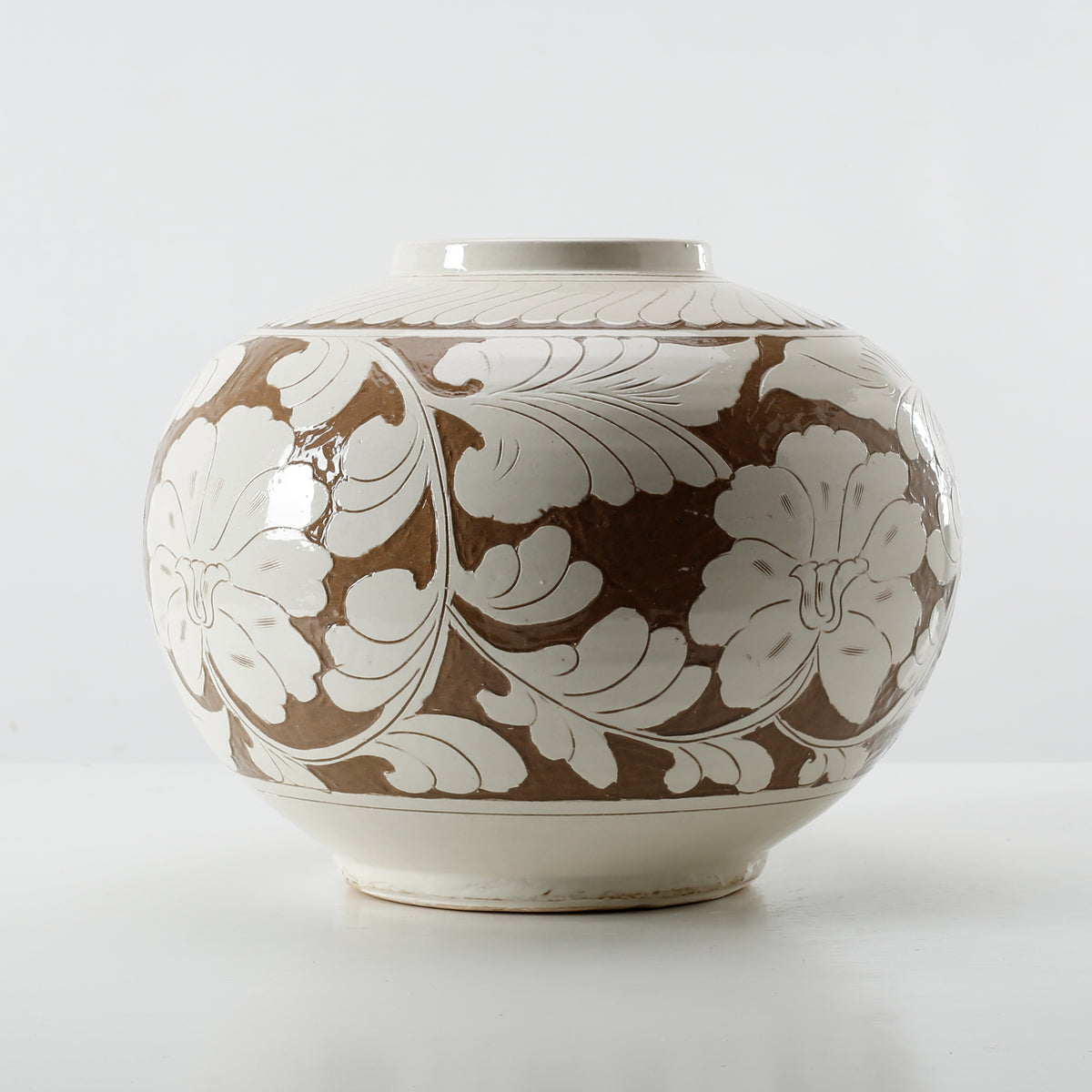 Amalfi Double Glazed Round Vase with Flower Motif 13x13x10.4H