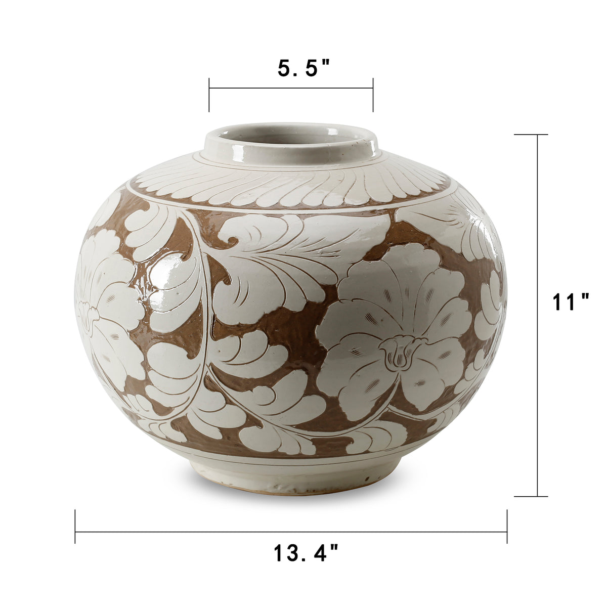 Amalfi Double Glazed Round Vase with Flower Motif 13x13x10.4H