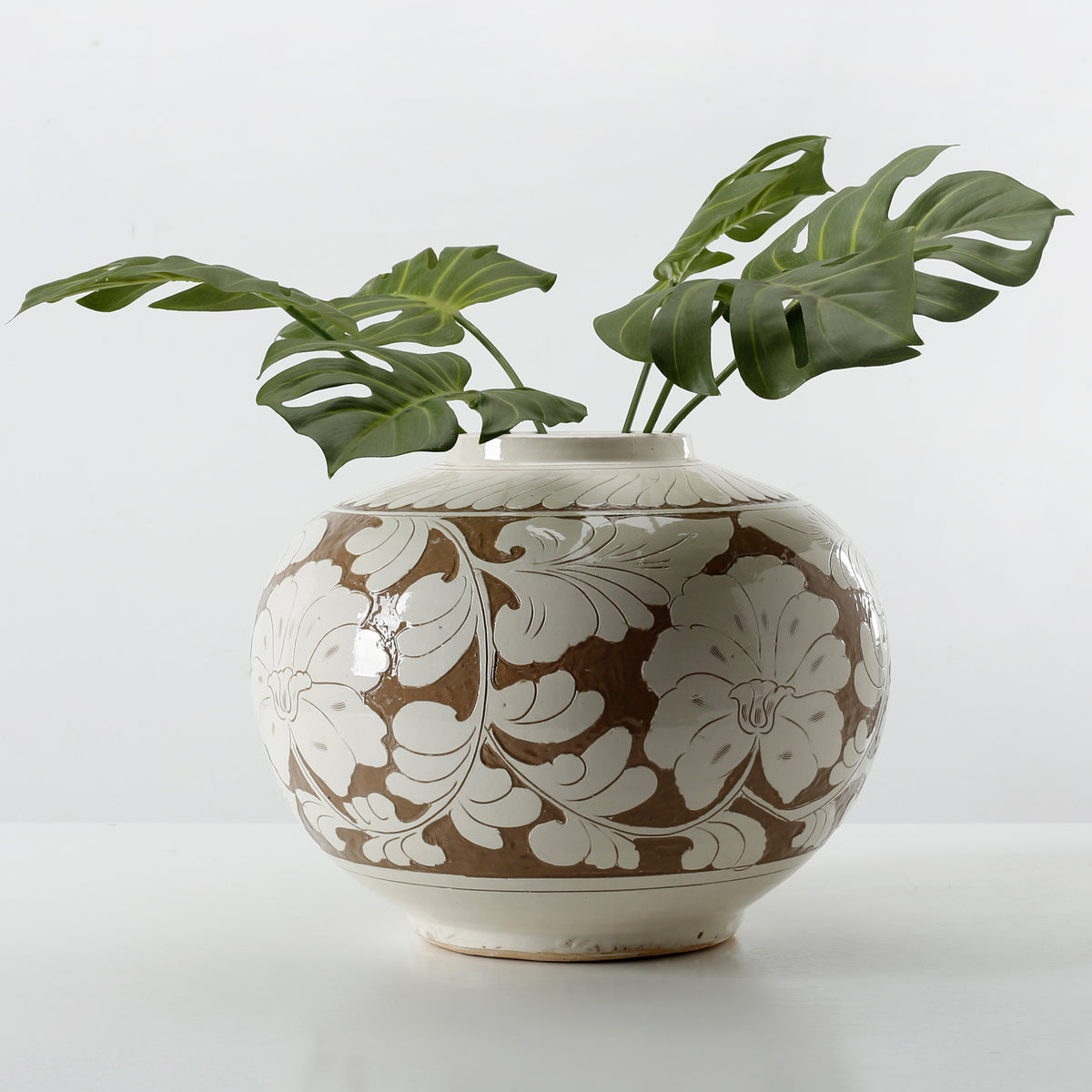 Amalfi Double Glazed Round Vase with Flower Motif 13x13x10.4H
