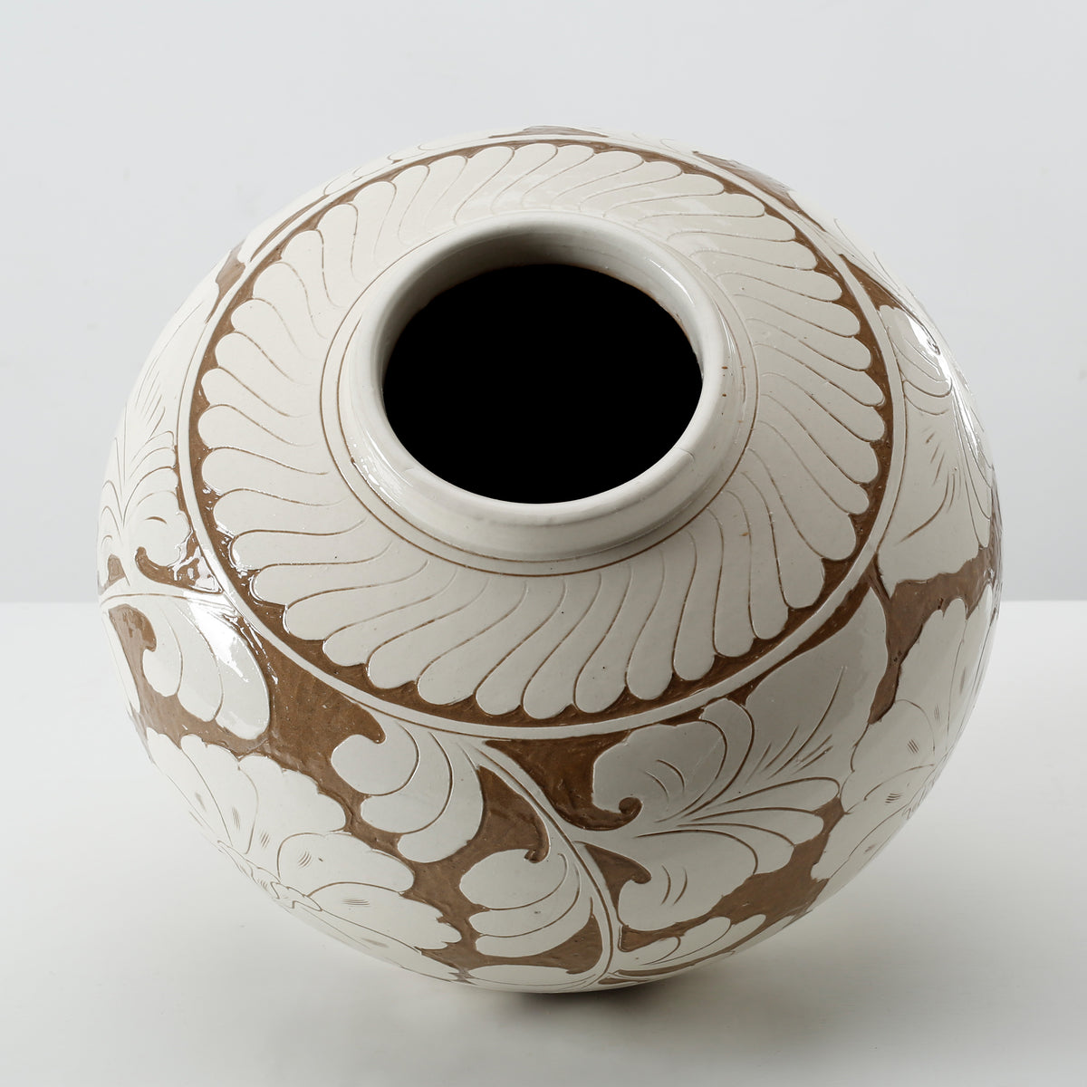 Amalfi Double Glazed Round Vase with Flower Motif 13x13x10.4H