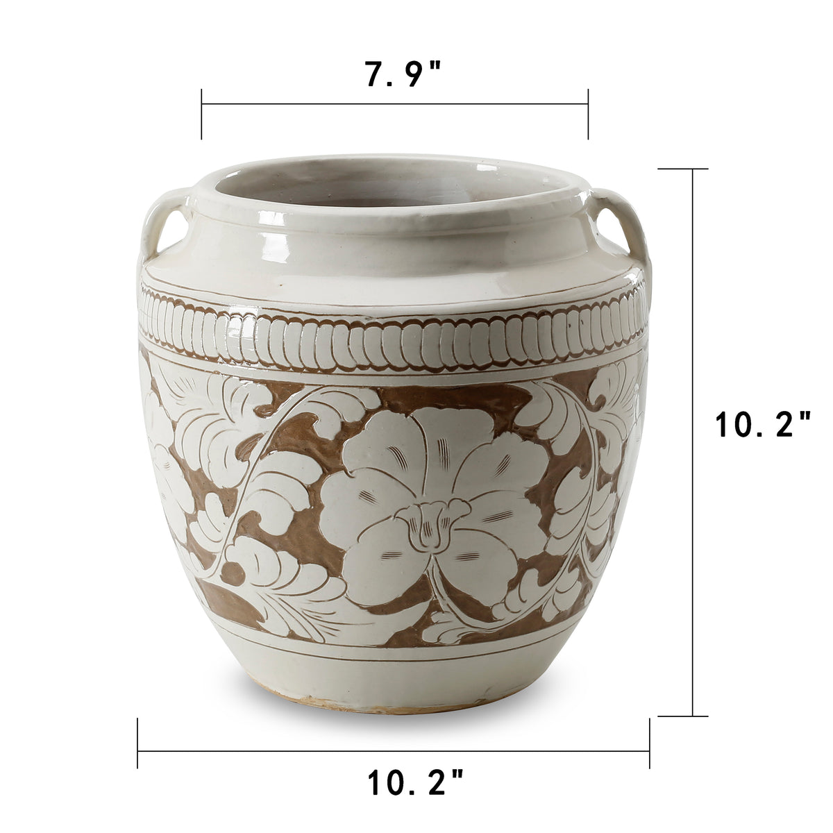Amalfi Double Glazed Vase Large Opening with Flower Motif 10x10x10H