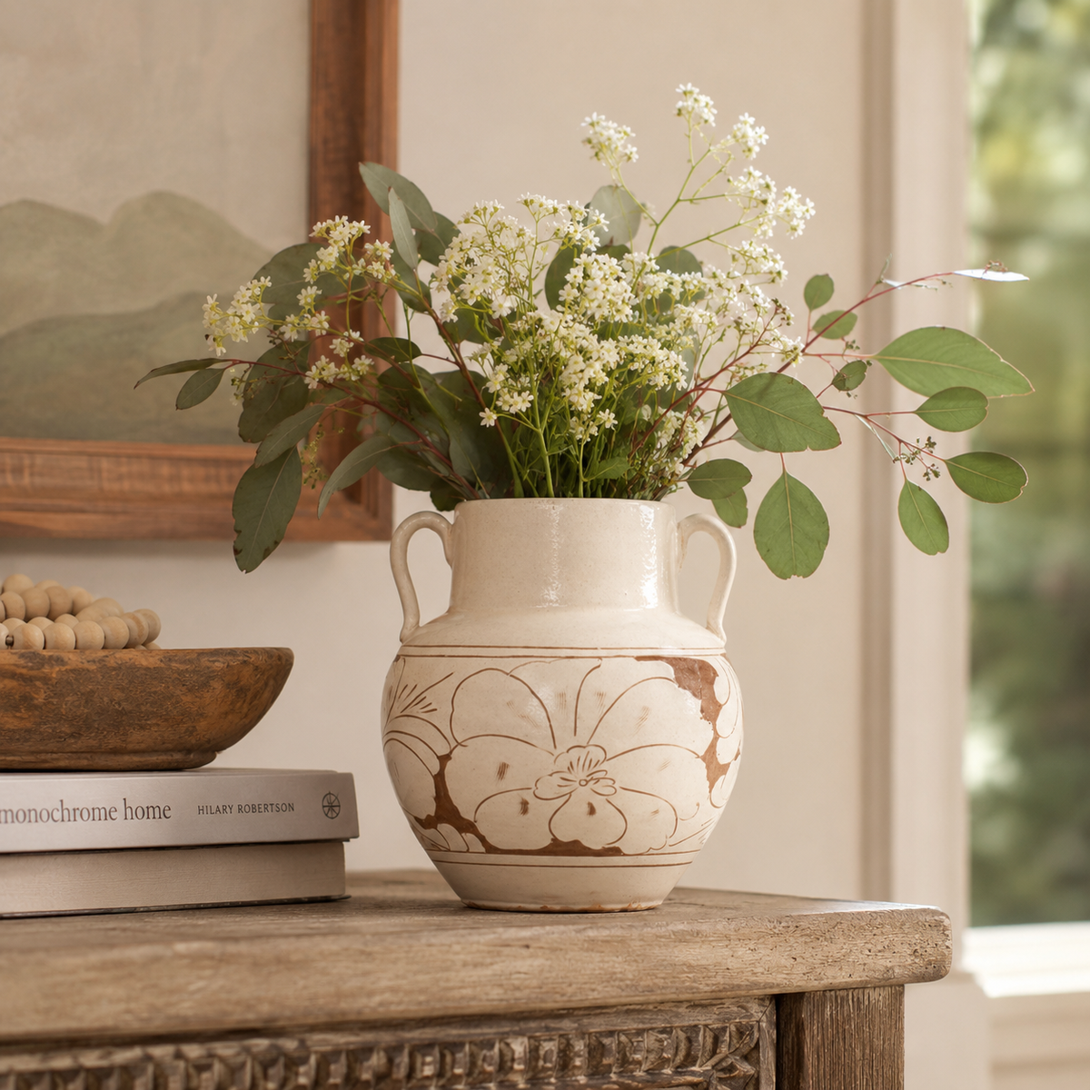 Amalfi double glazed vase with two handles 6x6x7H