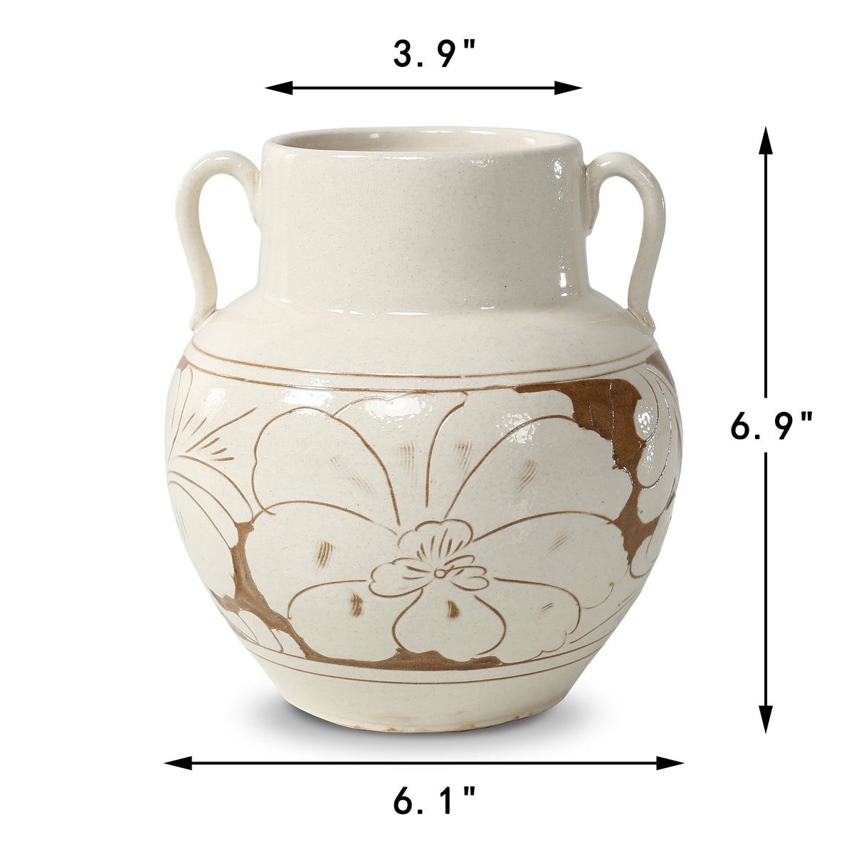 Amalfi double glazed vase with two handles 6x6x7H