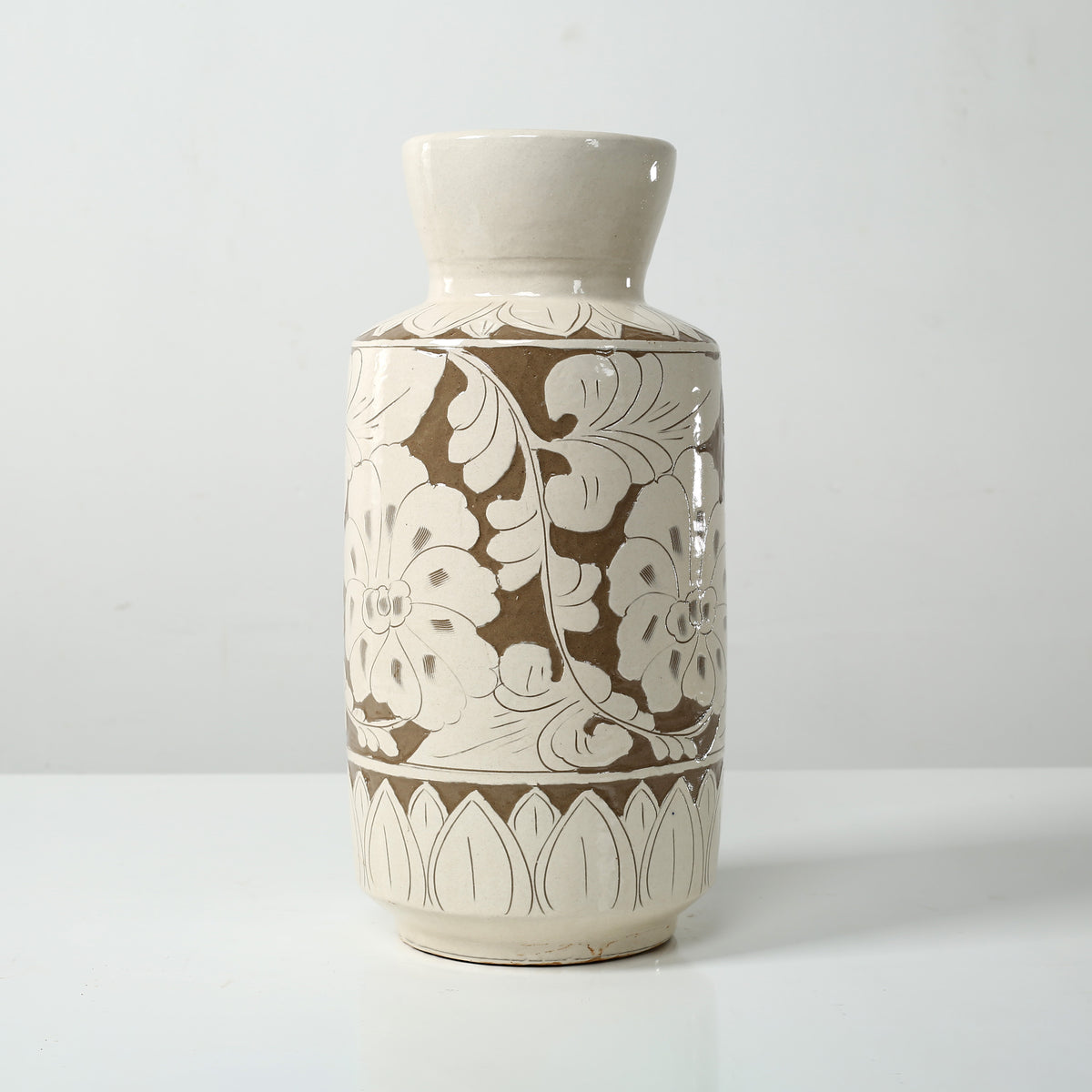 Approx. 15 Inches Amalfi Double Glazed Tall Vase with Flower Motif (5.1" Opening)