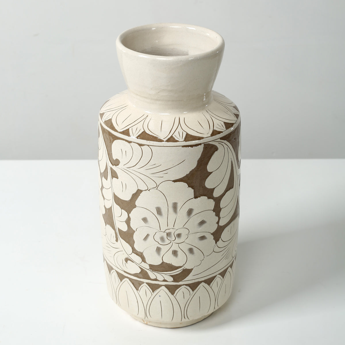 Approx. 15 Inches Amalfi Double Glazed Tall Vase with Flower Motif (5.1" Opening)