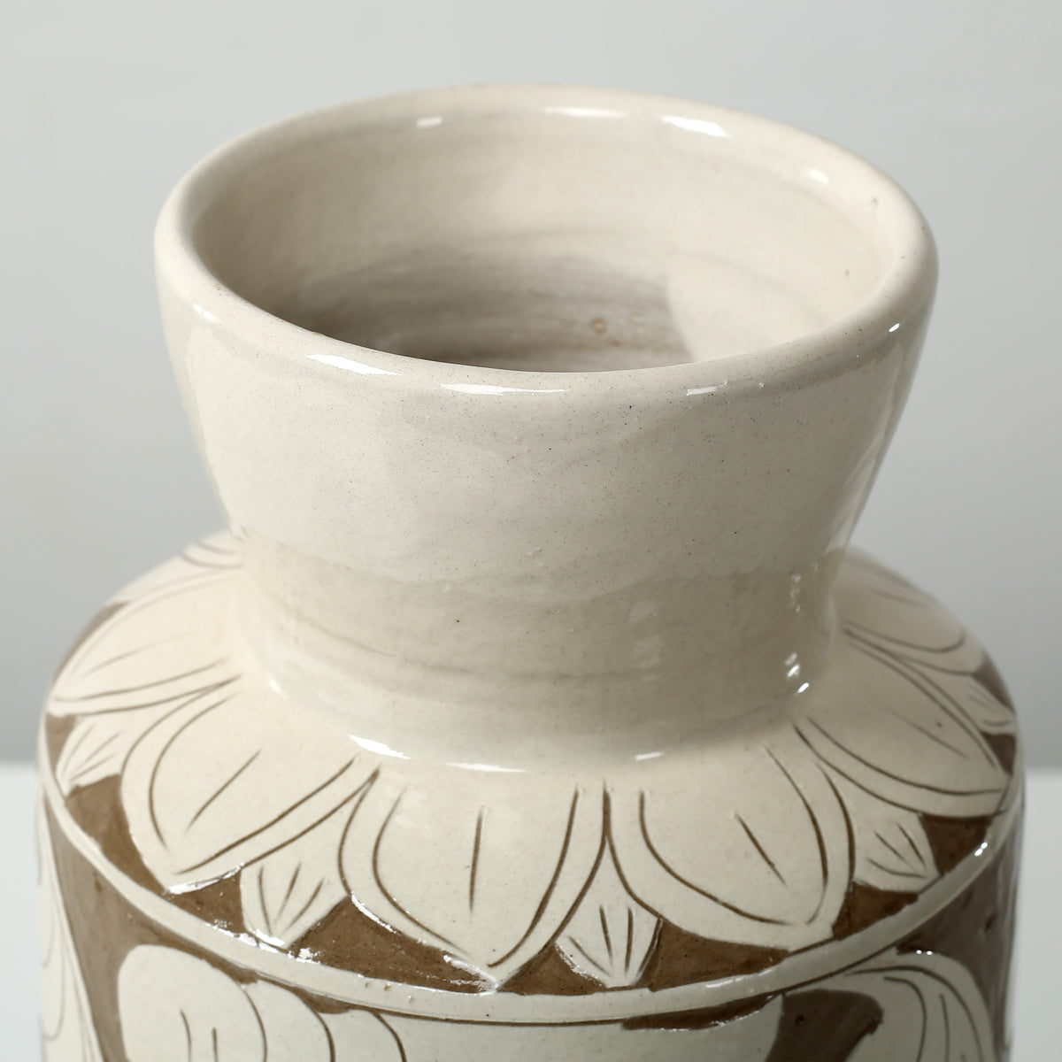 Approx. 15 Inches Amalfi Double Glazed Tall Vase with Flower Motif (5.1" Opening)