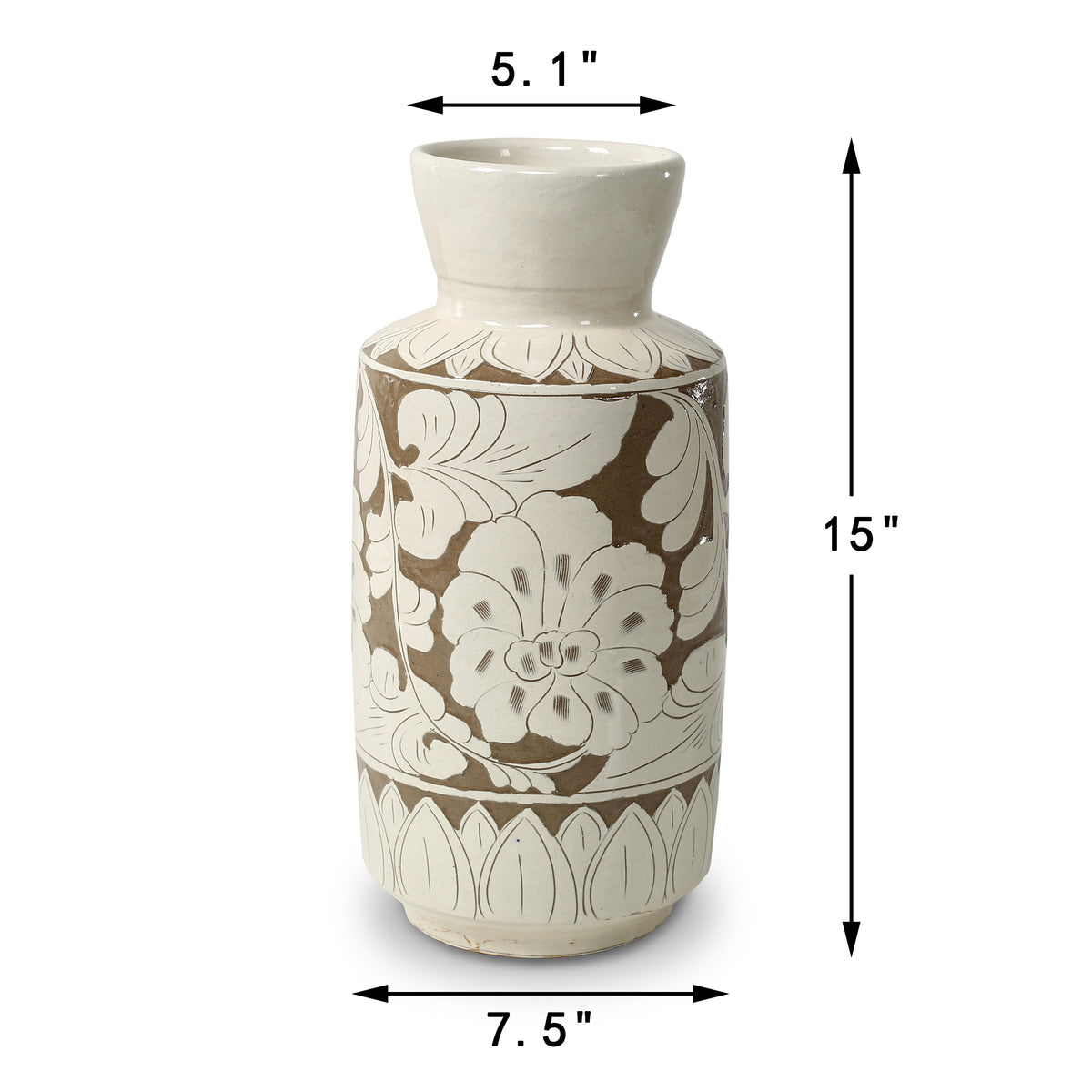 Approx. 15 Inches Amalfi Double Glazed Tall Vase with Flower Motif (5.1" Opening)