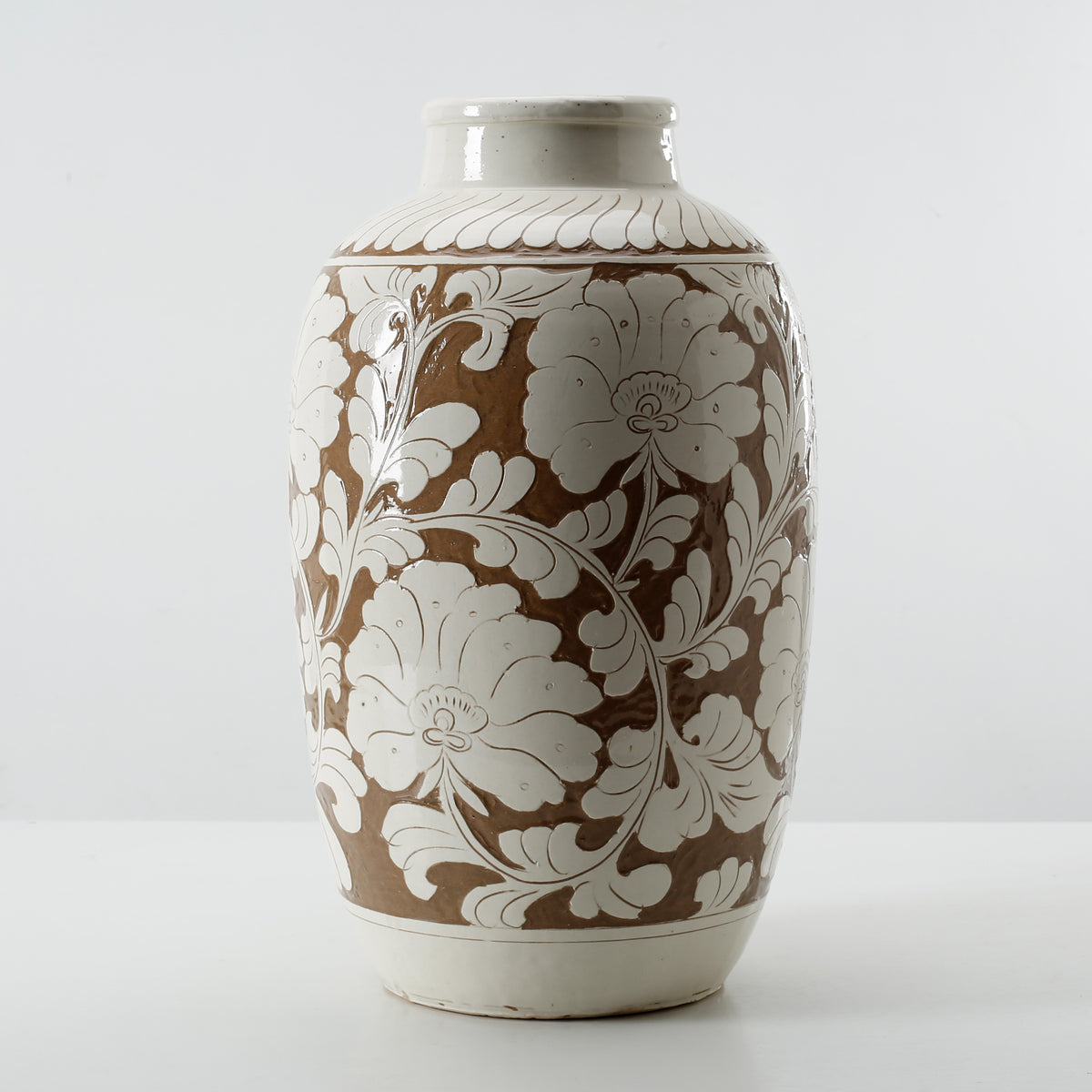 Amalfi Double Glazed Tall Vase with Flower Motif 10x10x17H