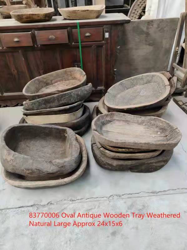 Approx 24" Long Oval Antique Wooden Tray Weathered Natural (size and finish vary)