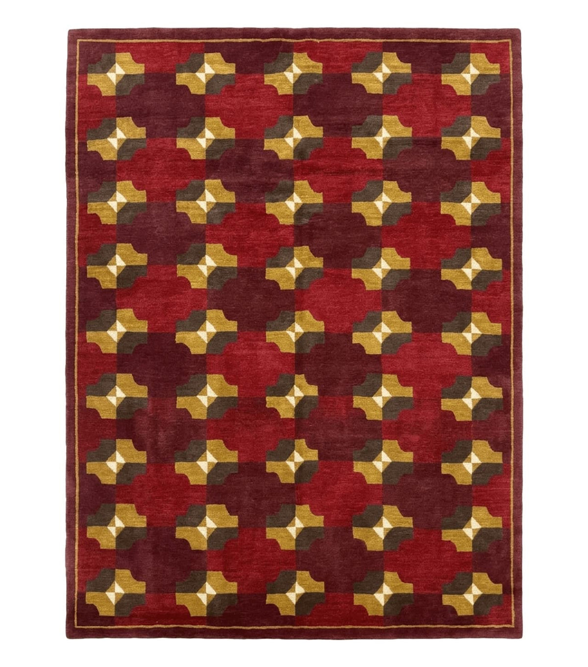 Modern Tibetan Rug 5 x 6.8, Wool, Red, Allover Pattern, Nepali Rug, Abstract Rug, Handmade Area Rug - Jewel Rugs