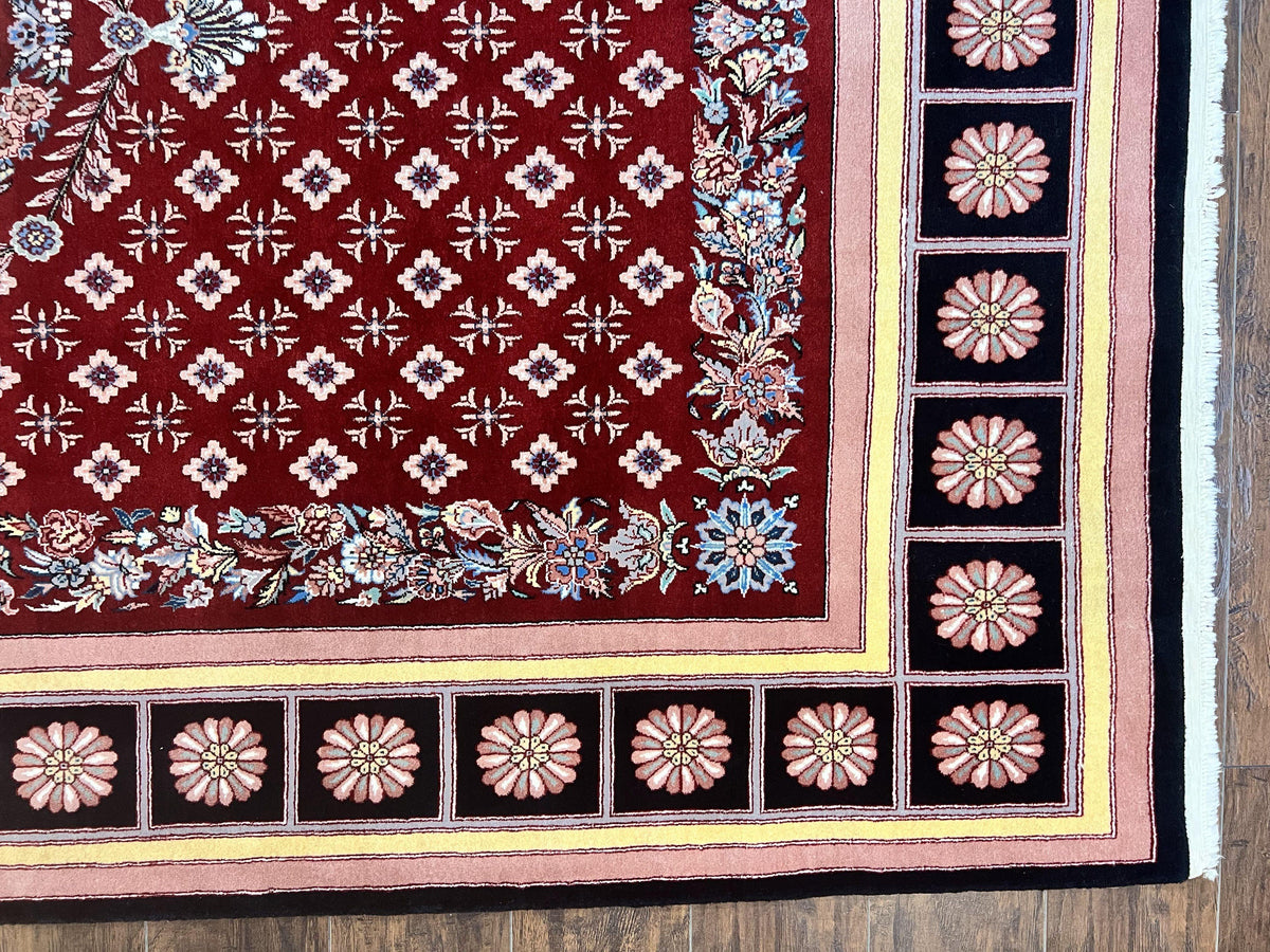 Pakistani Rug 6x9, European Aubusson Design, Wool Handmade Vintage Carpet, Dark Red, 6 x 9 Medium Sized Rug - Jewel Rugs, view 10