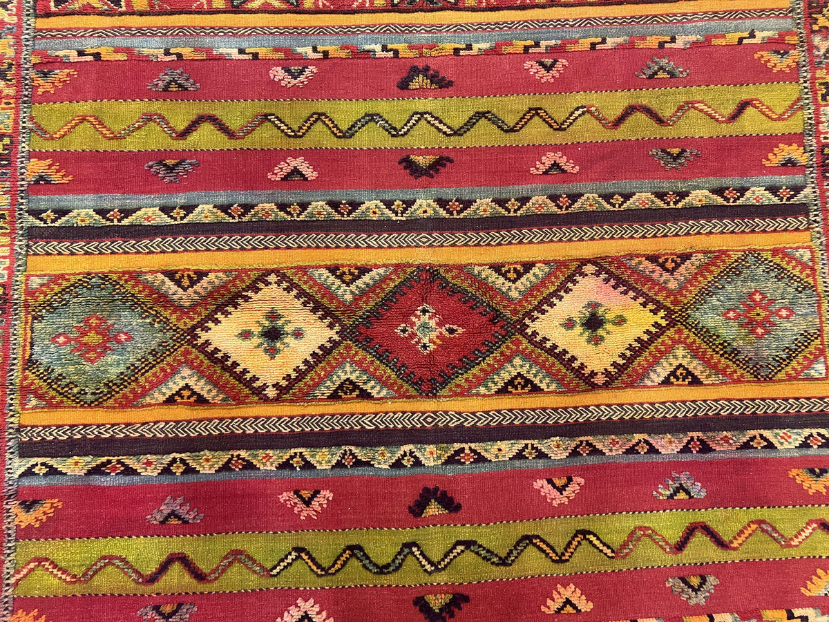 Unique Moroccan Rug 7x10, Room Sized Carpet, Red Orange Gray, Wool Oriental Striped Geometric Tribal Boho Rug, Flatweave with Raised Pile - Jewel Rugs, view 5
