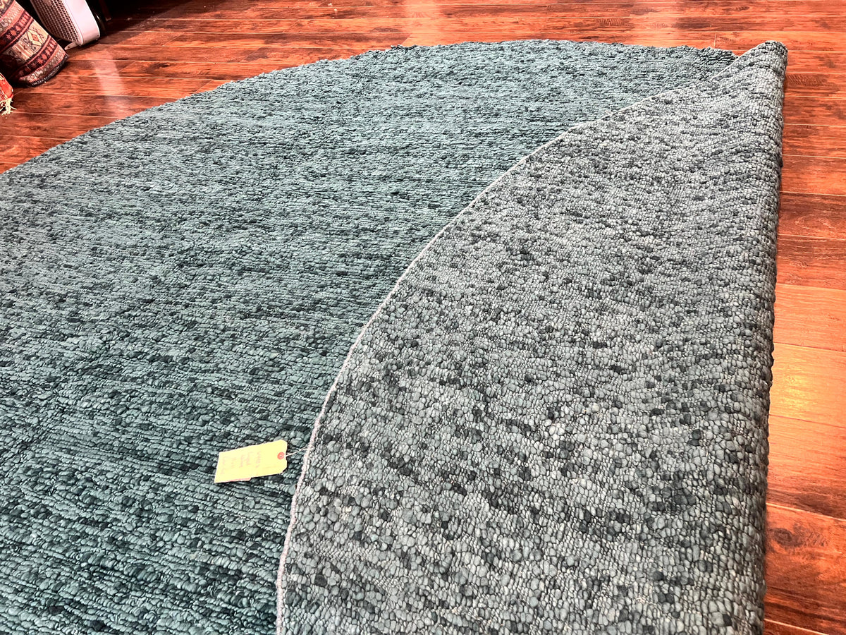 Large Round Indian Rug 11x11, Teal, Vintage Handmade Wool Carpet - Jewel Rugs, view 9