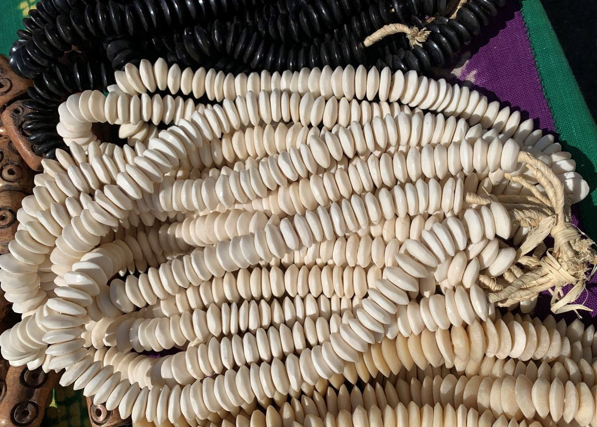 15" Africa Bone Bead Flat Conical