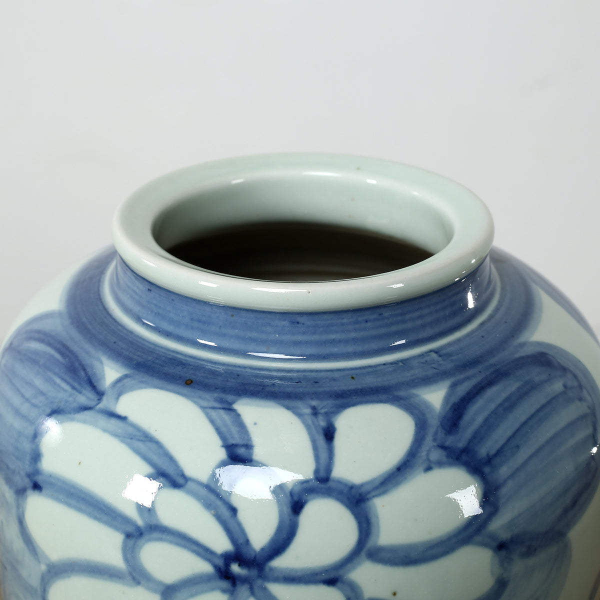 Approx.10" High Blue and White Vase with Floral Motif (5.1" Opening)