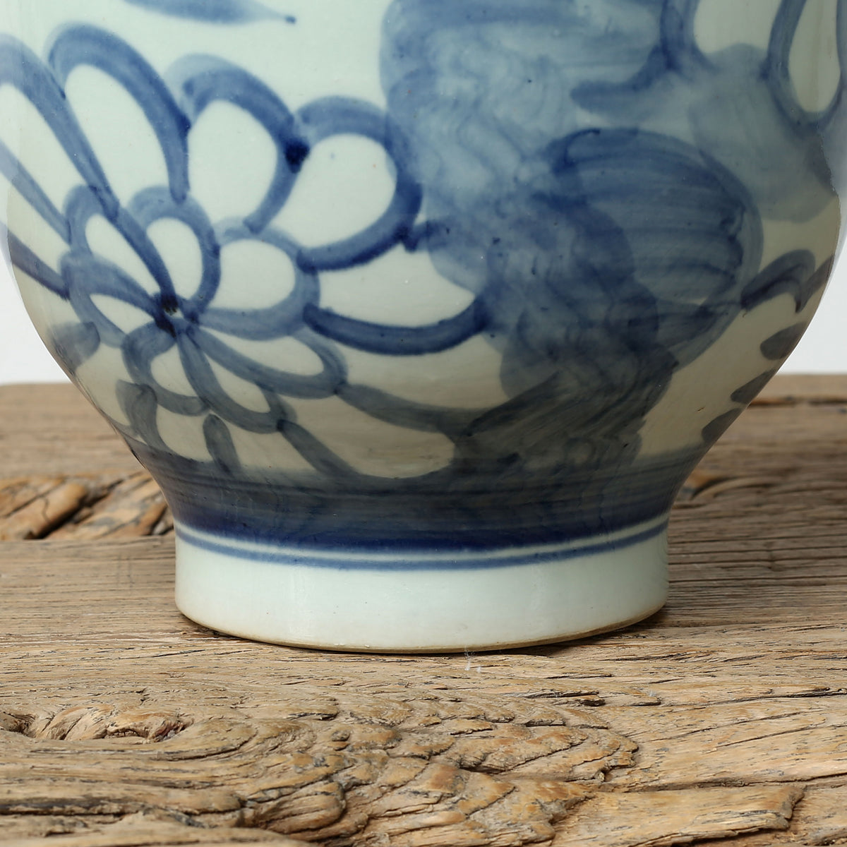 Approx.10" High Blue and White Vase with Floral Motif (5.1" Opening)