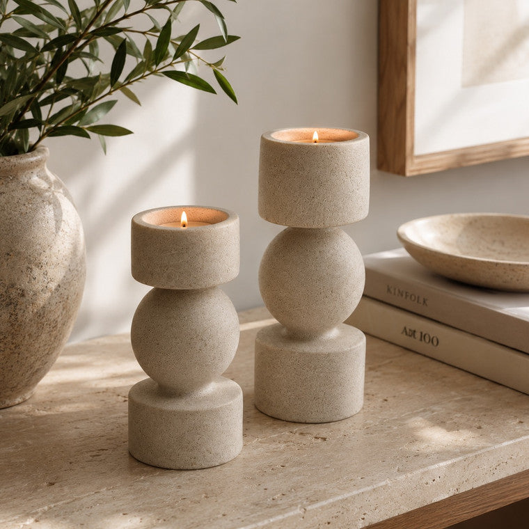 Bosa Travertine Candle Holders Set of Two 7.8"/10" H image 3