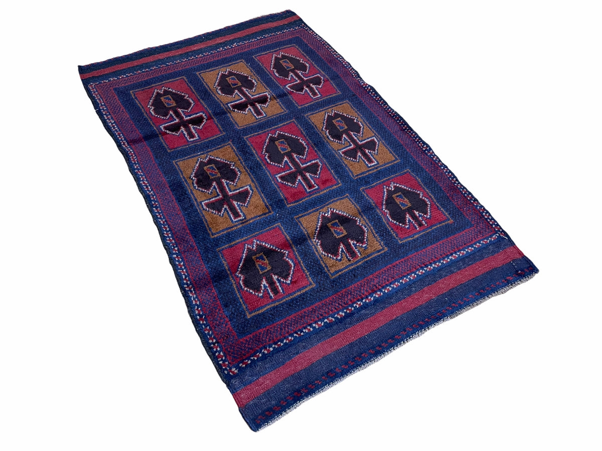 2' 9" X 4' 5" Vintage Handmade Tribal Wool Rug Balouchi Afghan Rug Blue Red 3x5 - Jewel Rugs, view 11