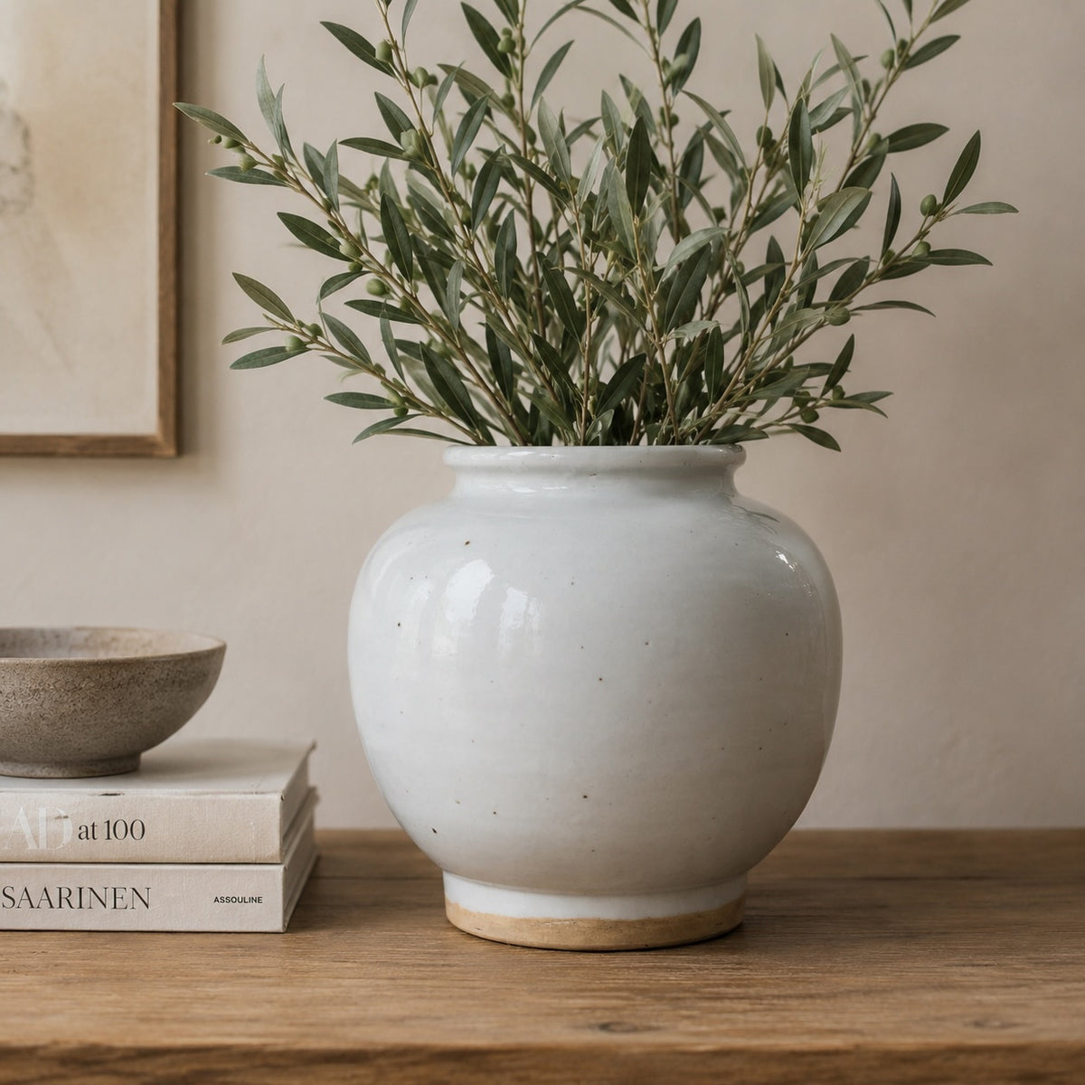 9" Wide Clara Round Vase with Unglazed Base
