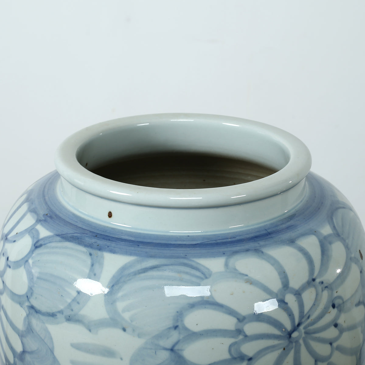 16" Tall Blue and White Vase with Flower Motifs
