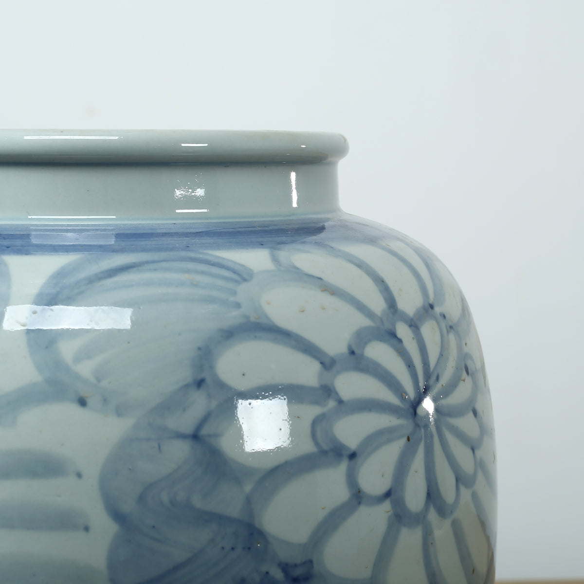 16" Tall Blue and White Vase with Flower Motifs