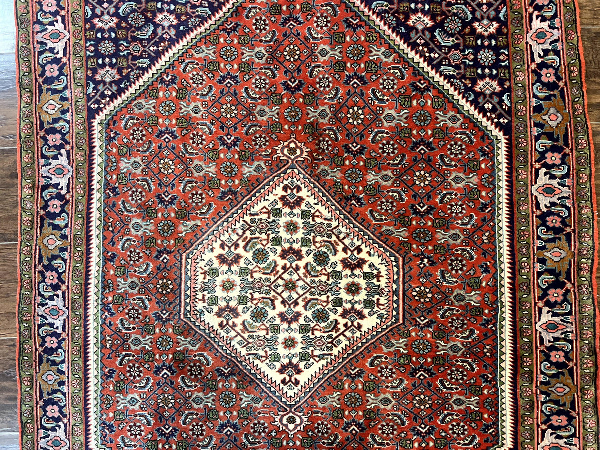 Persian Bidjar Rug 4x5, Finely Hand Knotted Vintage Carpet, Red and Navy Blue, Handmade Wool Rug, 180 KPSI - Jewel Rugs, view 5