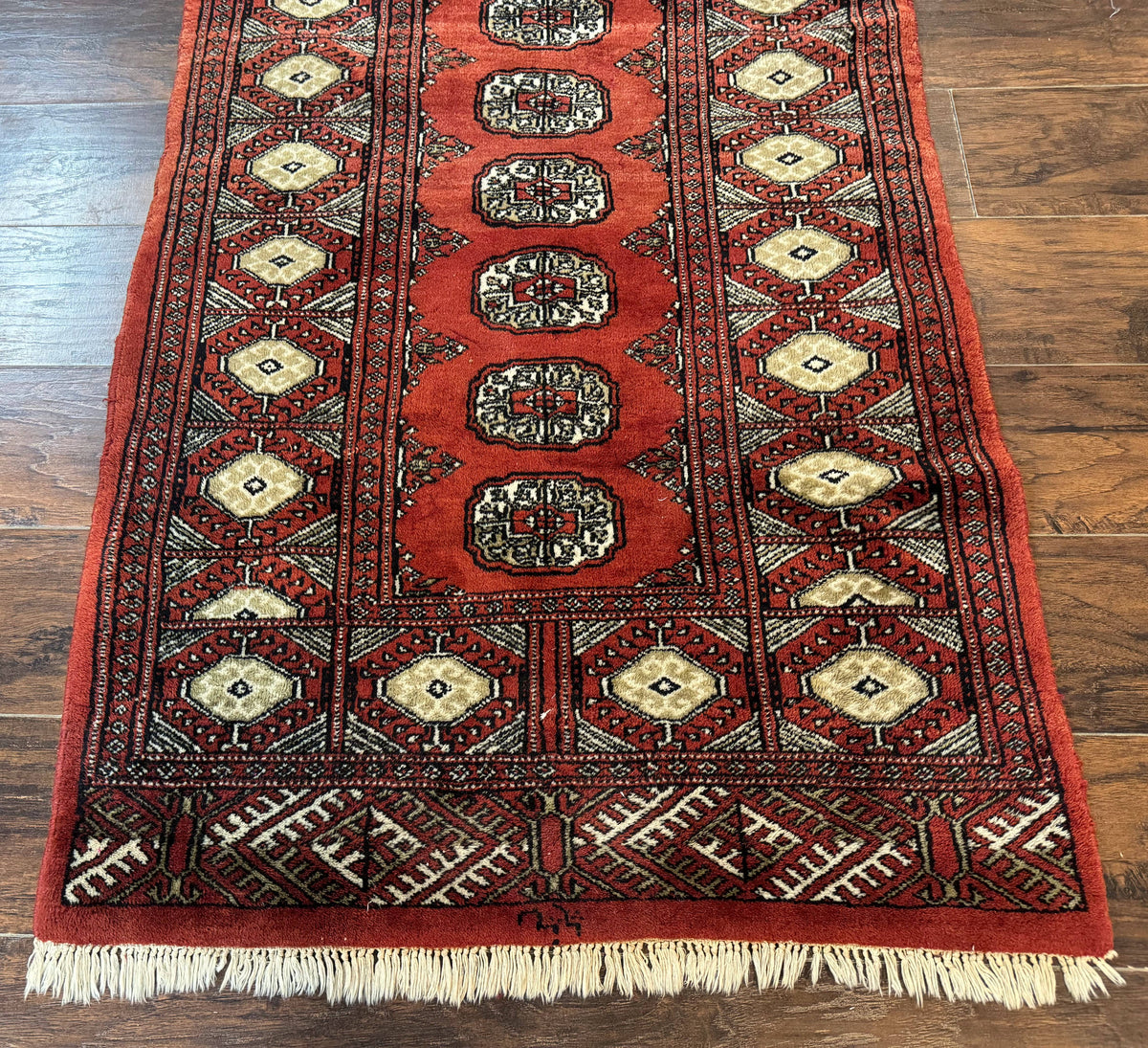Red Pakistani Turkoman Rug 3x5, Bokhara Design, Vintage, Signed - Jewel Rugs, view 6