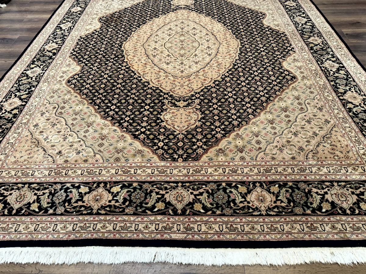 Sino Persian Rug 8x10, Herati Mahi Pattern, Fine 170 KPSI, Black, Wool and Silk Highlights - Jewel Rugs, view 6