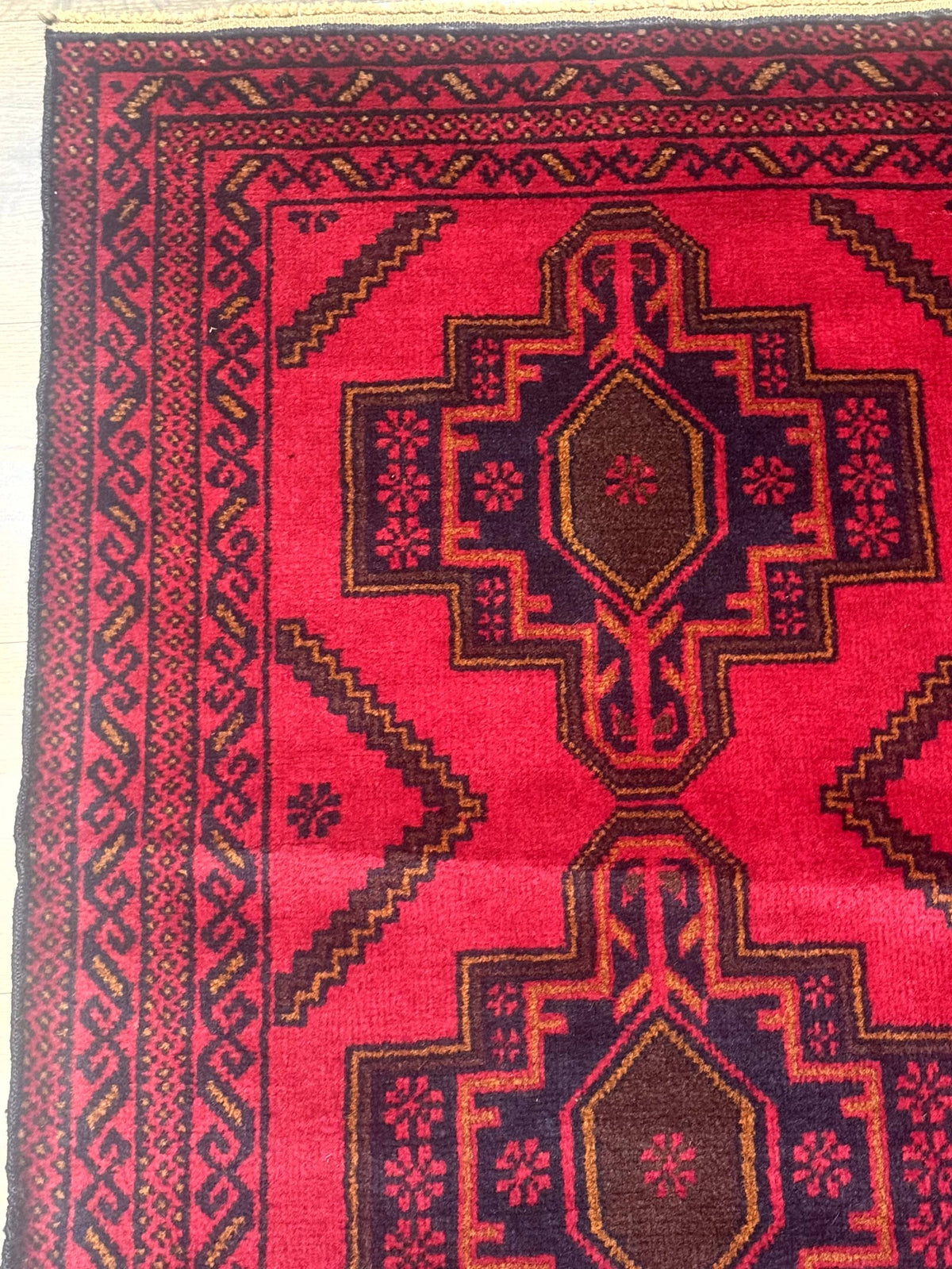 Afghan Rug 4x7, Tribal Carpet, Balouch Rug, Red and Navy Blue, Repeated Medallions, New - Jewel Rugs, view 6