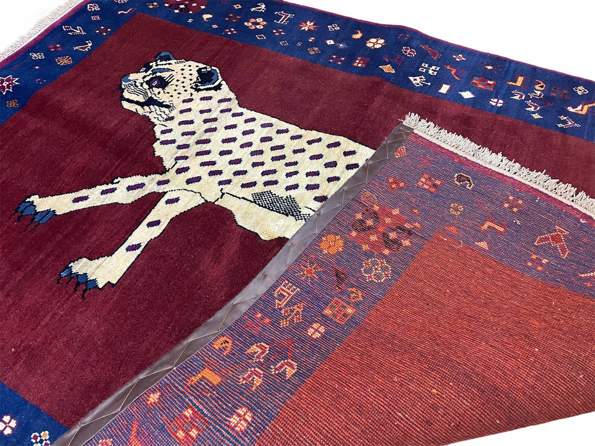 5 X 7 Handmade Zagros Wool Rug Snow White Panther Maroon Blue Organic Dyes - Jewel Rugs, view 8