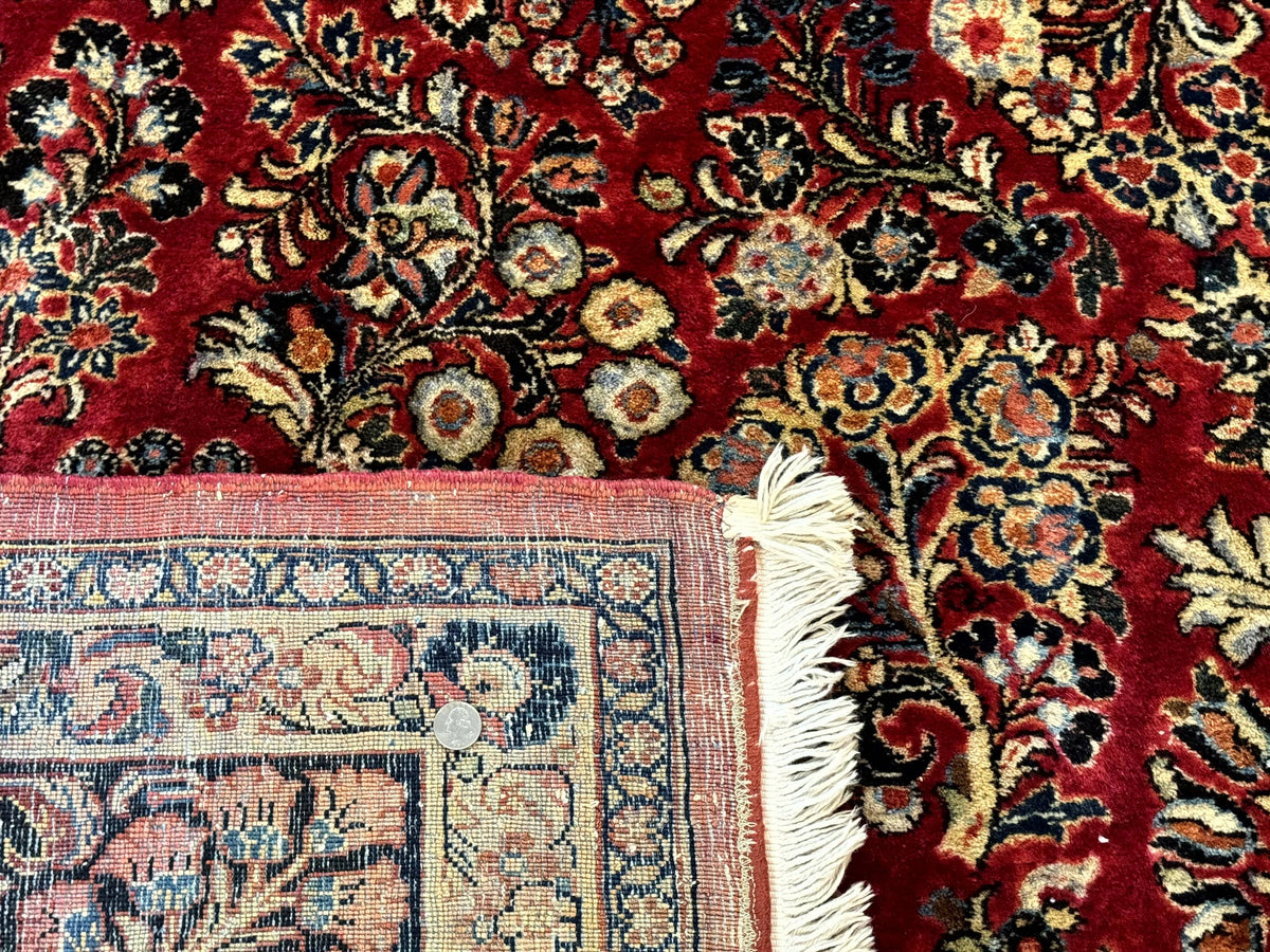 Persian Sarouk Rug 10x10, Square Persian Carpet, Red, Floral, Antique - Jewel Rugs, view 9