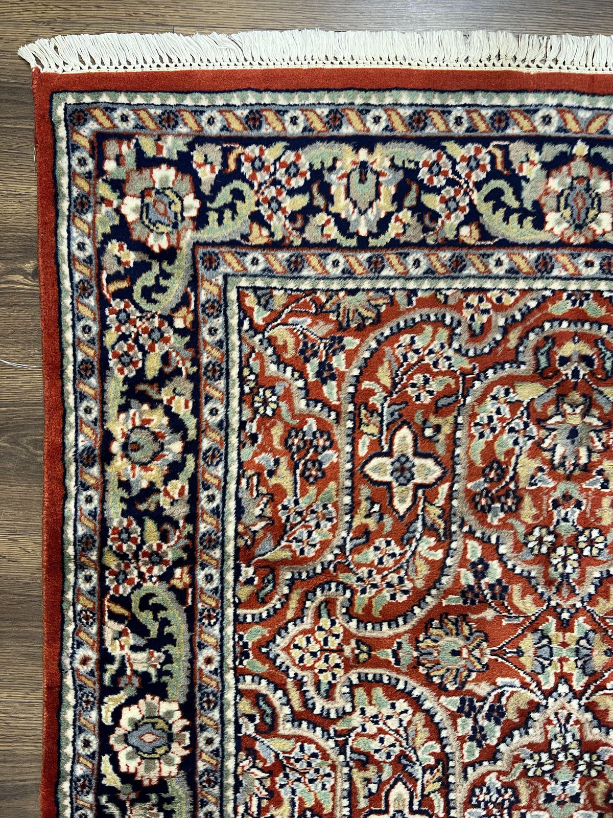 Indo Persian Rug 4x7, Allover Floral Oriental Carpet, Red and Navy Blue, Hand Knotted Indian Kashmiri Traditional Vintage Area Rug 4 x 7 ft - Jewel Rugs, view 7