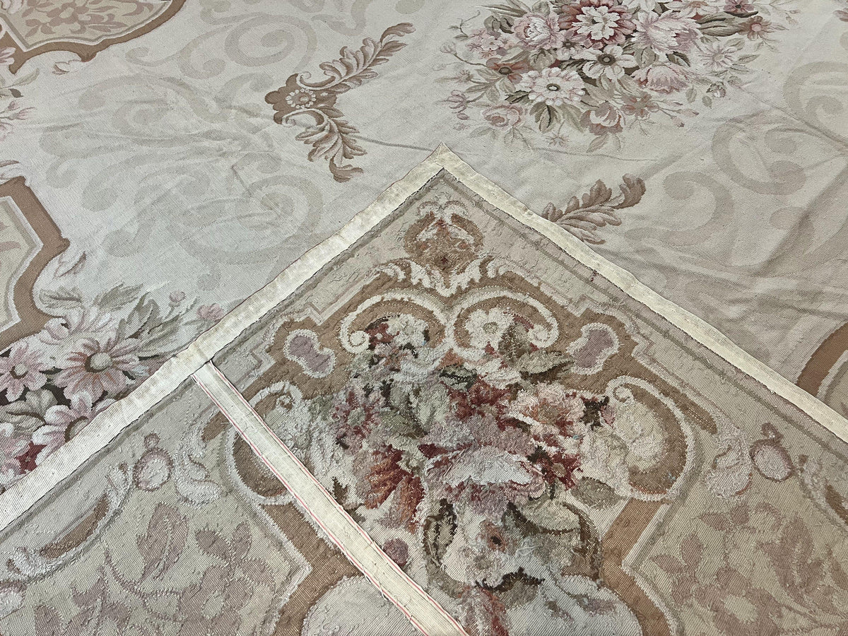 10x14 Aubusson Rug, Wool Handmade Vintage Carpet, French European Design, Elegant - Jewel Rugs, view 10