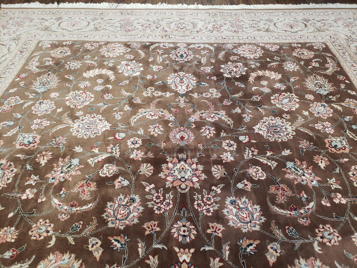 Vintage Pak-Persian Area Rug 9x12, Wool Hand-Knotted Spice Brown & Ivory Traditional Fine Oriental Carpet, Pakistani Carpet, 9 x 12 Fine Rug - Jewel Rugs, view 3