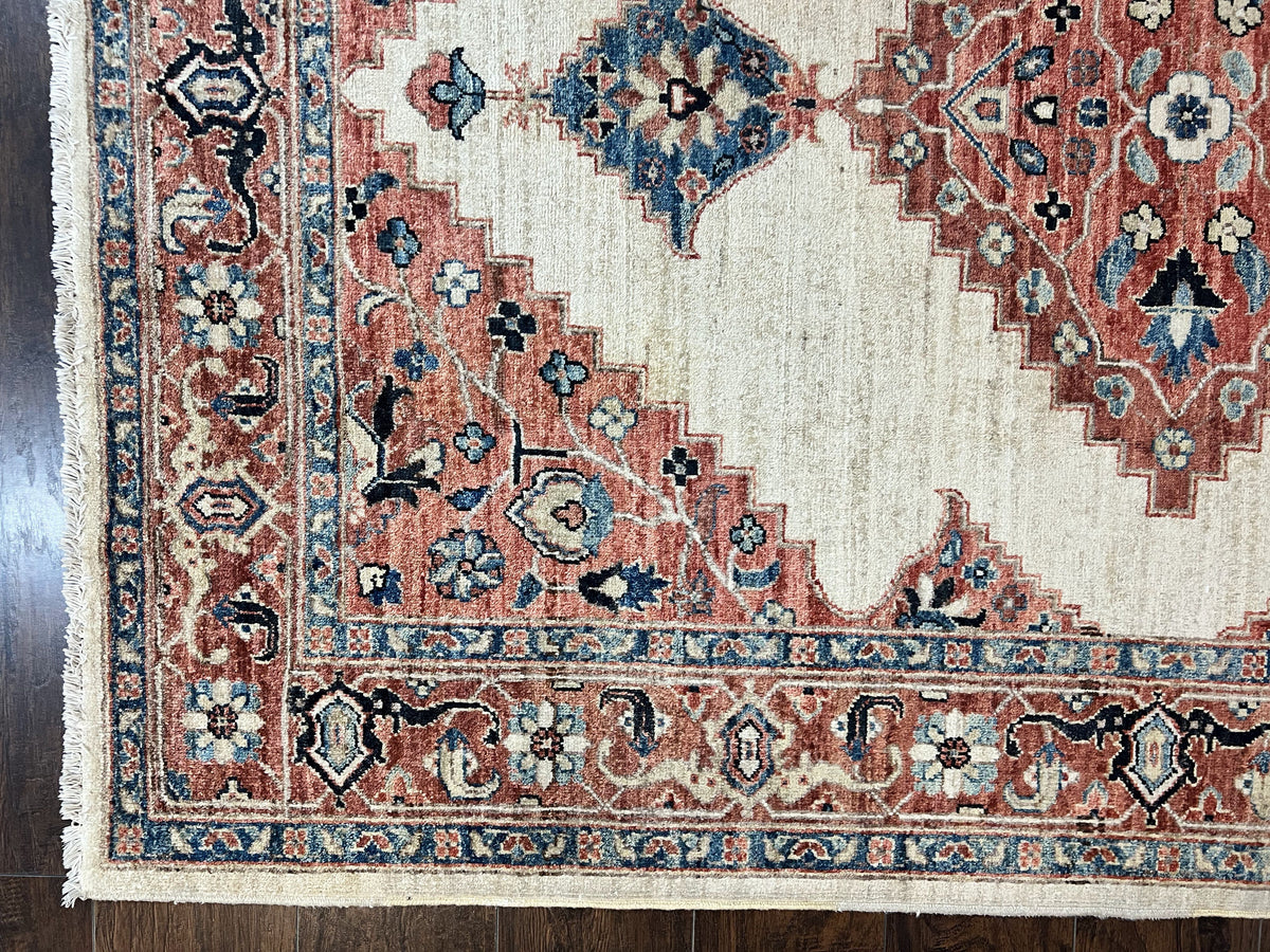 Peshawar Rug 5x7, Wool Hand Knotted Handmade Vintage Carpet, Serapi Design, Pakistani Rug 5 x 7 ft, Medium Sized, Geometric Rug - Jewel Rugs, view 9